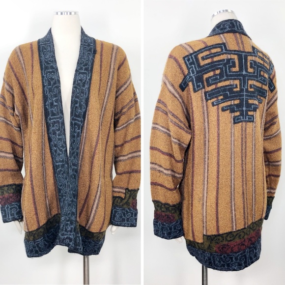 Peruvian Connection Sweaters - Peruvian Connection Aztec Alpaca Kimono Cardigan M